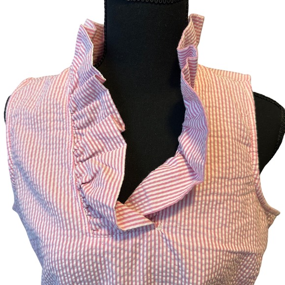 Mud Pie Pink White Stripe Seersucker Ruffle Collar Sleeveless Dress Womens M - Picture 2 of 10